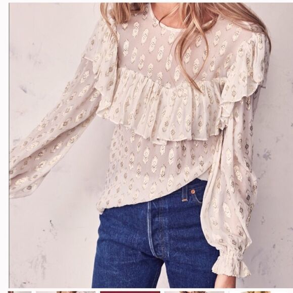 Loveshackfancy ruffle erin top with gold accents size small - Picture 5 of 16